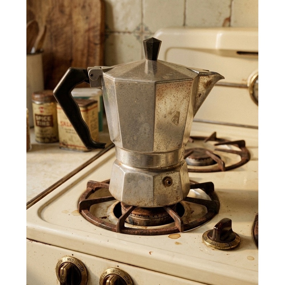 Zanzibar Moka Express 6-Cup Espresso Maker Silver Aluminum Made in Italy Vintage
